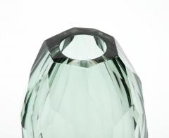 Alberto Dona Single Handblown Faceted Green Gray Murano Glass Vase Signed Italy 2022 - 2825455