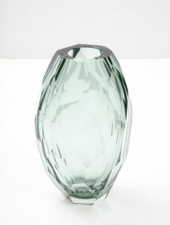 Alberto Dona Single Handblown Faceted Green Gray Murano Glass Vase Signed Italy 2022 - 2825457