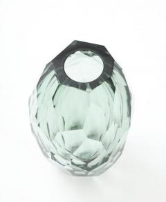 Alberto Dona Single Handblown Faceted Green Gray Murano Glass Vase Signed Italy 2022 - 2825458