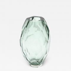 Alberto Dona Single Handblown Faceted Green Gray Murano Glass Vase Signed Italy 2022 - 2828419