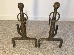 Alberto Giacometti Exceptional Rare Pair of Sculpted Bronze Andirons in the manner of Giacometti - 441373