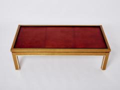 Alberto Pinto Dupr Lafon style oak brass leather coffee table Alberto Pinto 1990 - 2956385