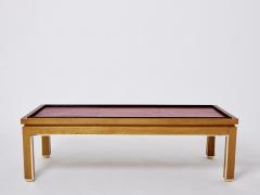 Alberto Pinto Dupr Lafon style oak brass leather coffee table Alberto Pinto 1990 - 2956387