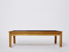 Alberto Pinto Dupr Lafon style oak brass leather coffee table Alberto Pinto 1990 - 2956392