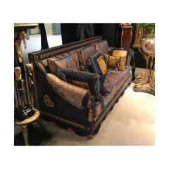 Alberto Pinto Opulent Pair of French Royal Blue Gold Silk Damask Three Cushion Sofas Couches - 988719