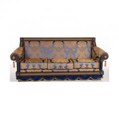 Alberto Pinto Opulent Pair of French Royal Blue Gold Silk Damask Three Cushion Sofas Couches - 988724