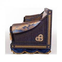 Alberto Pinto Opulent Pair of French Royal Blue Gold Silk Damask Three Cushion Sofas Couches - 988725