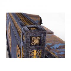 Alberto Pinto Opulent Pair of French Royal Blue Gold Silk Damask Three Cushion Sofas Couches - 988728