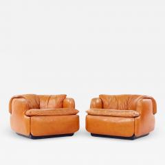 Alberto Rosselli Alberto Rosselli for Saporiti Confidential Leather Lounge Chairs Pair - 3688913