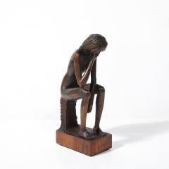 Aldo Calo Mid Century Hand Carved Seated Female Nude Sculpture in Walnut signed Aldo Calo - 4038271