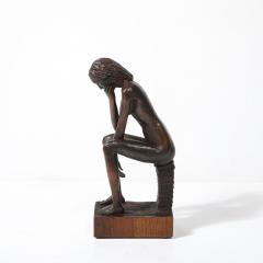 Aldo Calo Mid Century Hand Carved Seated Female Nude Sculpture in Walnut signed Aldo Calo - 4038279