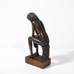 Aldo Calo Mid Century Hand Carved Seated Female Nude Sculpture in Walnut signed Aldo Calo - 4038281