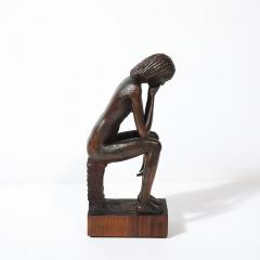 Aldo Calo Mid Century Hand Carved Seated Female Nude Sculpture in Walnut signed Aldo Calo - 4038284