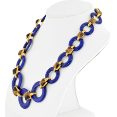 Aldo Cipullo ALDO CIPULLO 18K YELLOW GOLD LAPIS LAZULI DISCS AND SQUARE TIGERS EYE NECKLACE - 3427557