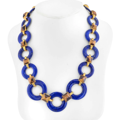 Aldo Cipullo ALDO CIPULLO 18K YELLOW GOLD LAPIS LAZULI DISCS AND SQUARE TIGERS EYE NECKLACE - 3427575