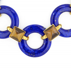 Aldo Cipullo ALDO CIPULLO 18K YELLOW GOLD LAPIS LAZULI DISCS AND SQUARE TIGERS EYE NECKLACE - 3427610