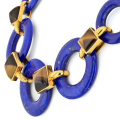 Aldo Cipullo ALDO CIPULLO 18K YELLOW GOLD LAPIS LAZULI DISCS AND SQUARE TIGERS EYE NECKLACE - 3427639