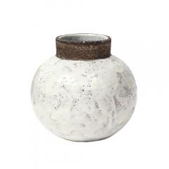 Aldo Londi Aldo Londi Bitossi Ball Vase Ceramic White Brown Signed - 4402154