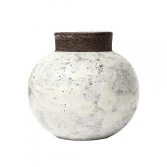 Aldo Londi Aldo Londi Bitossi Ball Vase Ceramic White Brown Signed - 4402155
