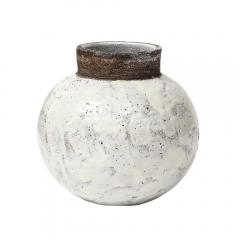 Aldo Londi Aldo Londi Bitossi Ball Vase Ceramic White Brown Signed - 4402158