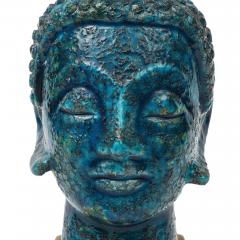 Aldo Londi Aldo Londi Bitossi Buddha Head Sculpture Cinese Blue Gold Ceramic Italy 1960s - 4819304