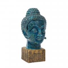 Aldo Londi Aldo Londi Bitossi Buddha Head Sculpture Cinese Blue Gold Ceramic Italy 1960s - 4819305