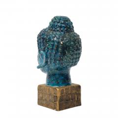 Aldo Londi Aldo Londi Bitossi Buddha Head Sculpture Cinese Blue Gold Ceramic Italy 1960s - 4819310