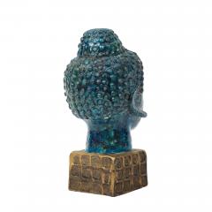 Aldo Londi Aldo Londi Bitossi Buddha Head Sculpture Cinese Blue Gold Ceramic Italy 1960s - 4819314