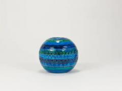 Aldo Londi Aldo Londi Bitossi Rimini Blue Glazed Mid Century Ceramic Ball Vase Italy 1950 - 4078913
