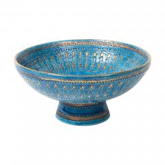 Aldo Londi Aldo Londi Bitossi Safety Pin Bowl Ceramic Blue Gold Signed - 4432772