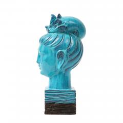 Aldo Londi Aldo Londi for Bitossi Kwan Yin Guanyin Head Sculpture Cyan Turquoise Glazed - 4826119
