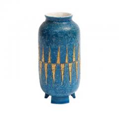 Aldo Londi Bitossi Vase Ceramic Blue Gold Geometric Signed - 3707812