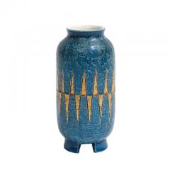 Aldo Londi Bitossi Vase Ceramic Blue Gold Geometric Signed - 3707816