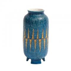 Aldo Londi Bitossi Vase Ceramic Blue Gold Geometric Signed - 3707817