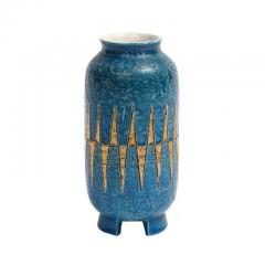 Aldo Londi Bitossi Vase Ceramic Blue Gold Geometric Signed - 3707819