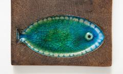Aldo Londi Ceramic Plate with Green Glazed Mosaic Fish Motif by Aldo Londi for Bitossi - 2247219