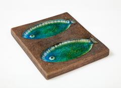 Aldo Londi Ceramic Plate with Green Glazed Mosaic Fish Motif by Aldo Londi for Bitossi - 2247226