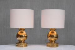 Aldo Londi Large Pair of Aldo Londi Gold Glazed Ceramic Table Lamps Luxus Vittsj 1970s - 4747826