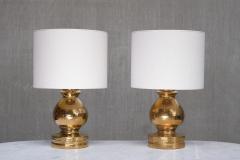 Aldo Londi Large Pair of Aldo Londi Gold Glazed Ceramic Table Lamps Luxus Vittsj 1970s - 4747827