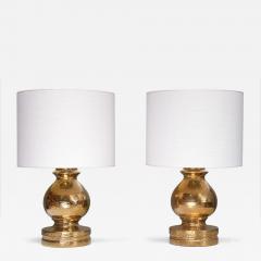 Aldo Londi Large Pair of Aldo Londi Gold Glazed Ceramic Table Lamps Luxus Vittsj 1970s - 4748183