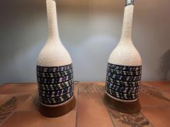 Aldo Londi MID CENTURY ITALIAN ELONGATED BOTTLE CERAMIC LAMPS WITH ORIGINAL SHADES - 3157360