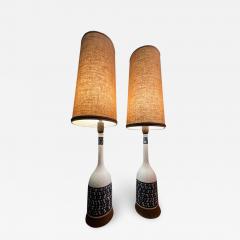 Aldo Londi MID CENTURY ITALIAN ELONGATED BOTTLE CERAMIC LAMPS WITH ORIGINAL SHADES - 3161250