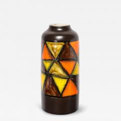 Aldo Londi Mid Century Ceramic Vase in Burnt Umber w Yellow Orange Details by Aldo Londi - 4553618