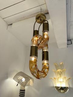 Aldo Nason Brass Chain Chandelier Murano Glass by Aldo Nason for Mazzega Italy 1970s - 3846352