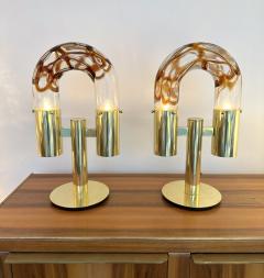 Aldo Nason Pair of Brass and Murano Glass Lamps by Aldo Nason for Mazzega Italy 1970s - 3338656