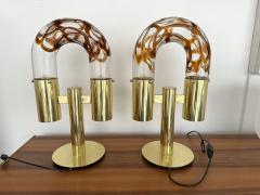 Aldo Nason Pair of Brass and Murano Glass Lamps by Aldo Nason for Mazzega Italy 1970s - 3338657