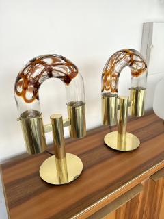 Aldo Nason Pair of Brass and Murano Glass Lamps by Aldo Nason for Mazzega Italy 1970s - 3338666