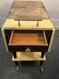 Aldo Tura ALDO TURA MID CENTURY YELLOW BROWN GOATSKIN DOUBLE DRAWER BAR CART - 4138979
