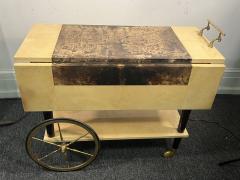 Aldo Tura ALDO TURA MID CENTURY YELLOW BROWN GOATSKIN DOUBLE DRAWER BAR CART - 4138981