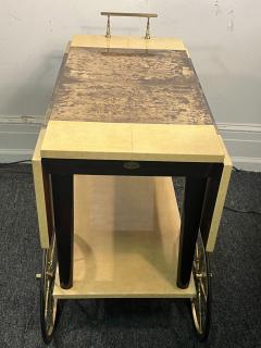 Aldo Tura ALDO TURA MID CENTURY YELLOW BROWN GOATSKIN DOUBLE DRAWER BAR CART - 4138982